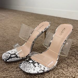ALDO Snakeskin Heels w/Clear Straps Size 7